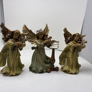 Vintage 3 Musical Angel 8” figurine Harp Resin ITALY Numbers 5628 & 5630